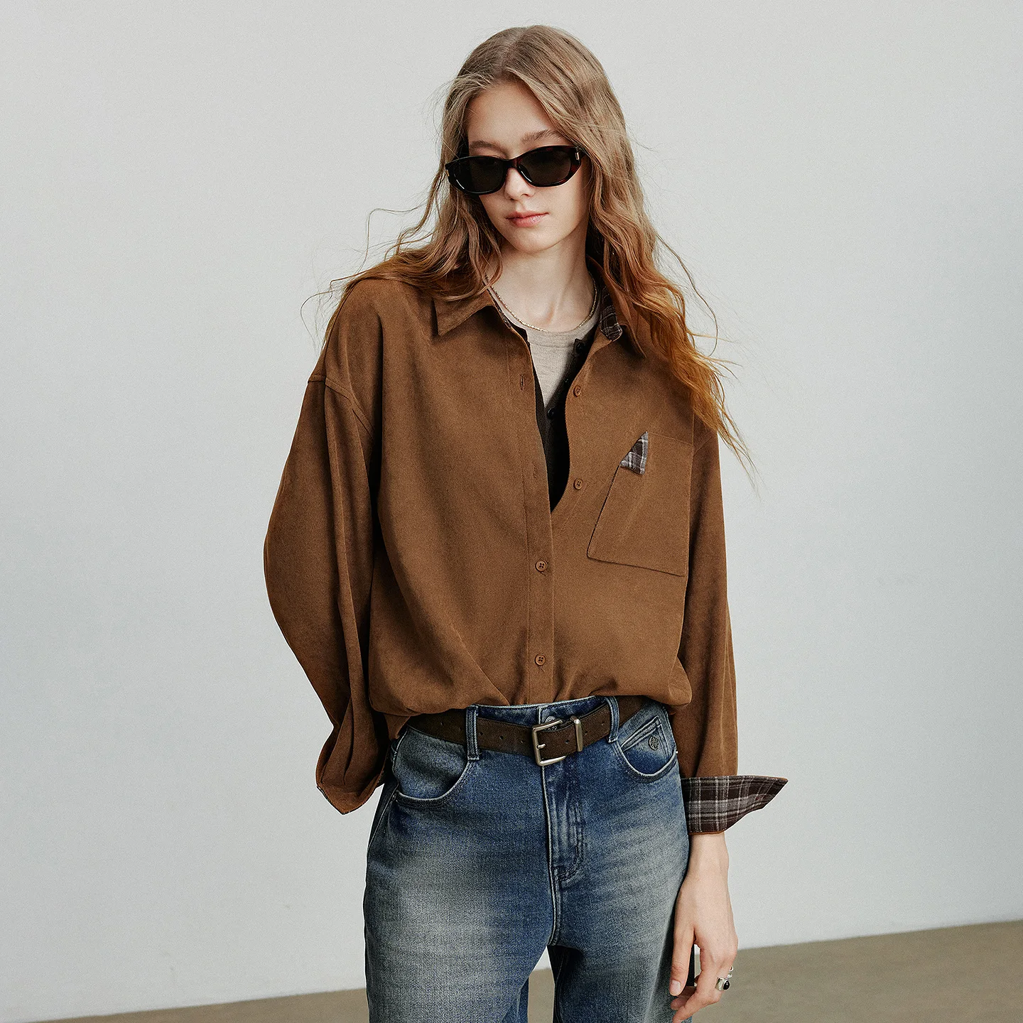TOYOUTH Women Long Sleeve Blouse Shirt 2025 Autumn New Barn Style Splicing Plaid Blush Turn Down Collar Blusa Tops