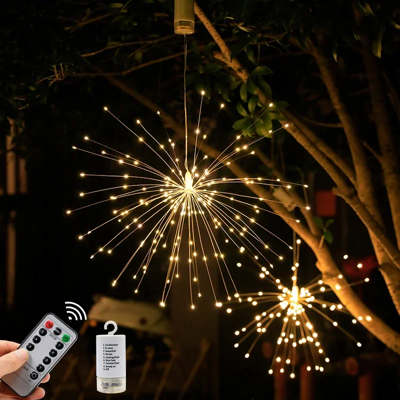 180 luci a stringa per fuochi d'artificio a LED 8 modalità telecomando batteria lucine stringa matrimonio festa di Natale festival decorazione lampada