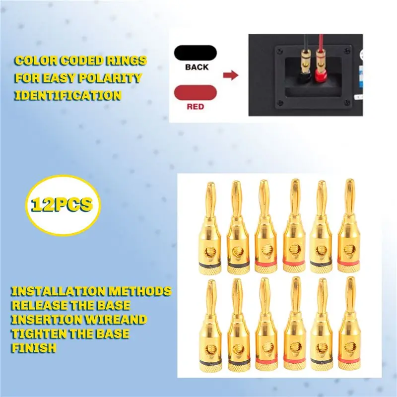 【HOT A69Z!】Gold-Plated Banana Plug Or Connector (Open Screw Type) (6 Pairs (12 Plugs)) Audio Plug Speaker Wire Connector