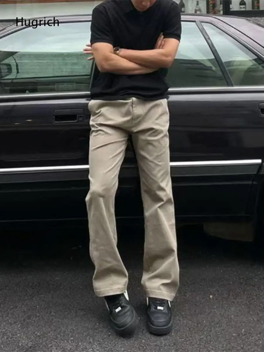Light Khaki High Waist Straight Leg Chino Pants Mens Office Golf Daily Casual Cotton Trousers