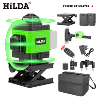 HILDA 4D 16 Line Green Laser Horizontal 360 Self Leveling Vertical Horizontal Strong Green Light Beam Remote Control Laser Level