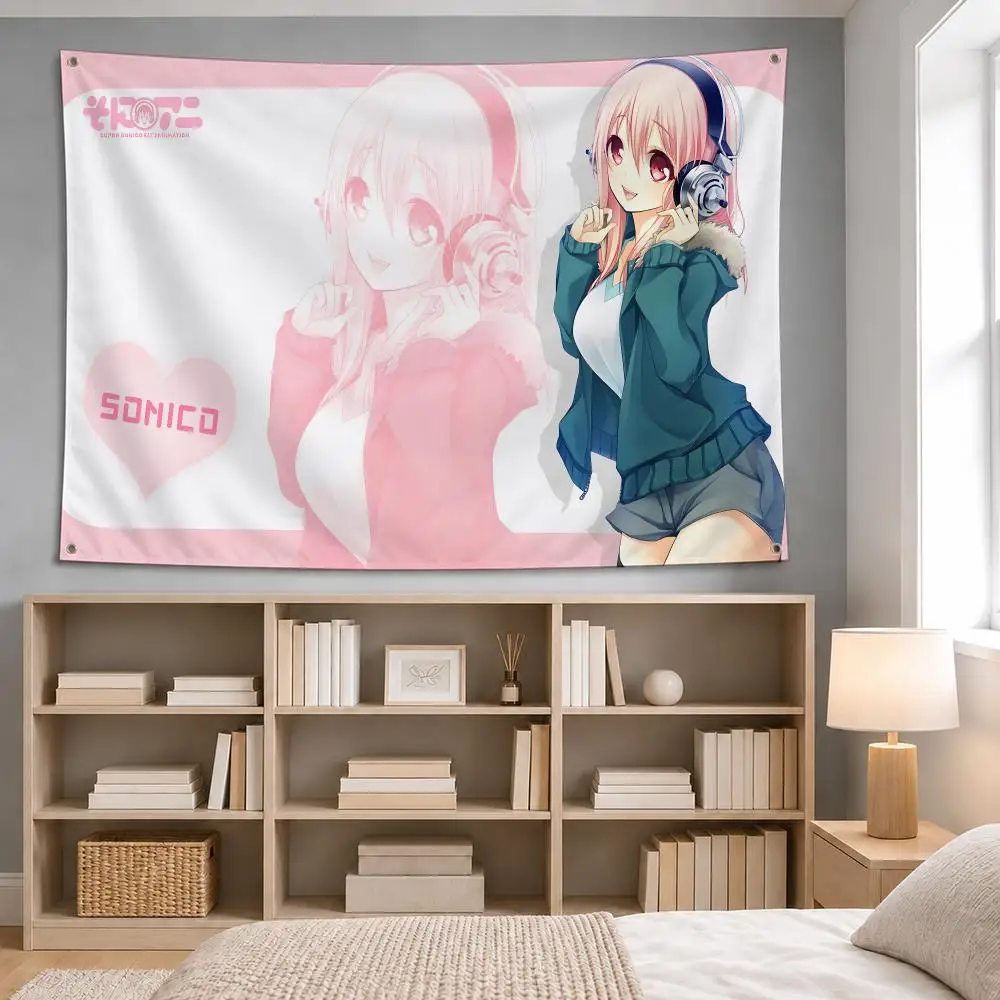 Character Super Sonico Flags Wall Flag Fabric Hanging Flag Room Decor Apartment Living Room Photo Corner