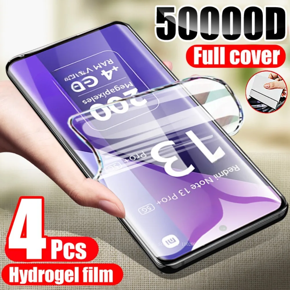 4PCS Hydrogel Film For Xiaomi Redmi Note 13 12 11 10 9 8 7 Pro Plus Screen Protector For Redmi Note 12S 11S 10S 9T 8T Soft Film