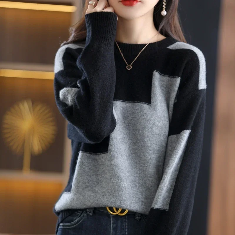 Women's Stretchable Cashmere Warm Sweater Premium O-Neck Long Sleeve Knit Pullovers for Autumn Winter 2024 Pull Femme