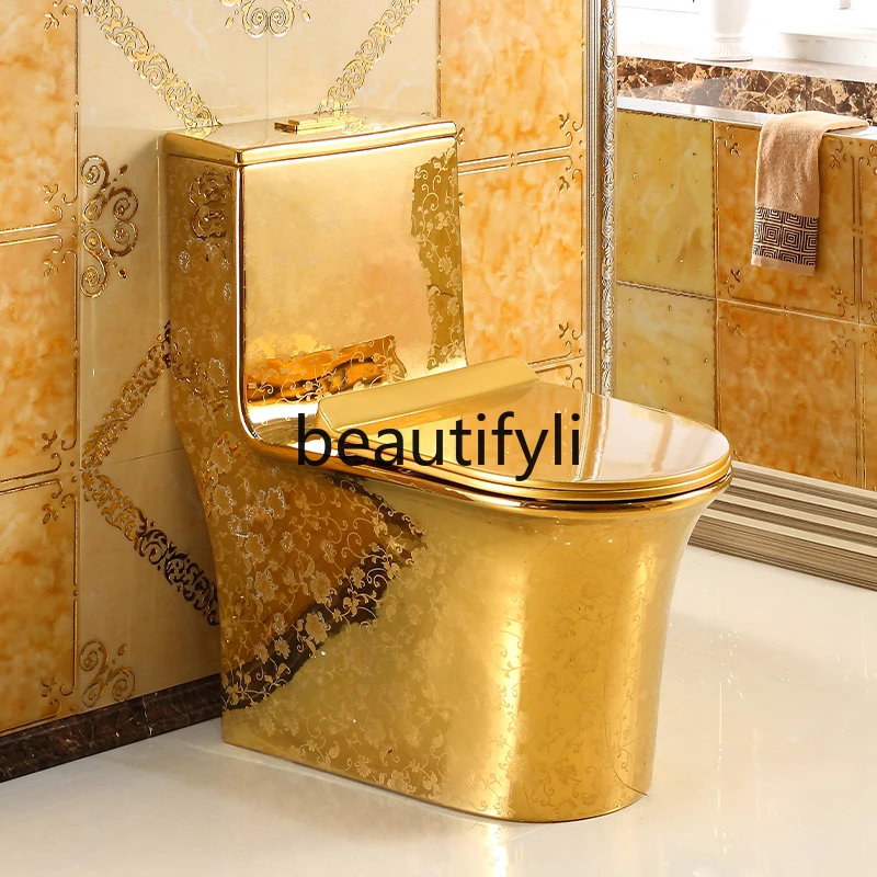 Household gold relief toilet siphon water-saving European toilet ceramic retro