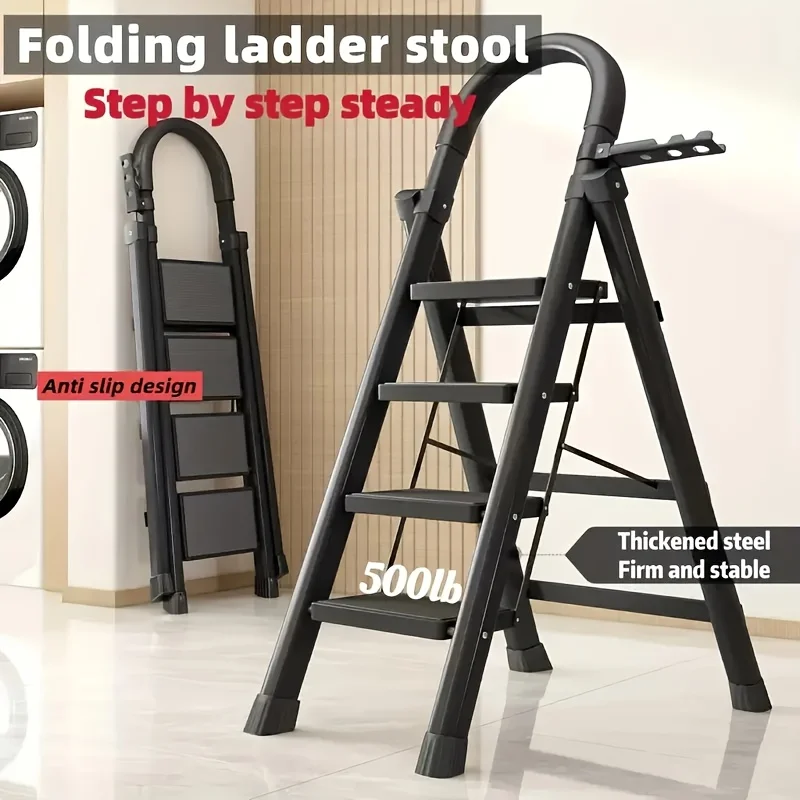 Escalera Plegable de Alta Resistencia de 3/4 Peldaños, Capacidad de 500 lb, Plástico Duradero con Pedales Antideslizantes, Taburete Portátil Ligero