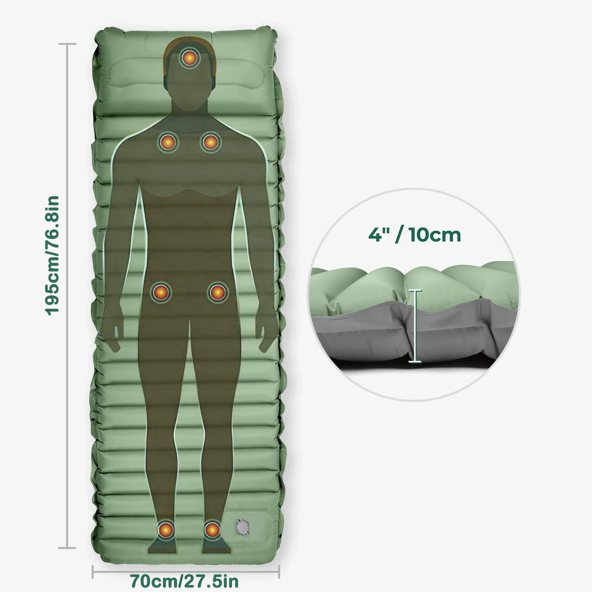 Outdoor Verdickte Schlafmatte mit Kissen, Ultraleichte Aufblasbare Matte für Rucksackreisen, Eingebaute Pumpe Ideal zum Wandern – Detail 10