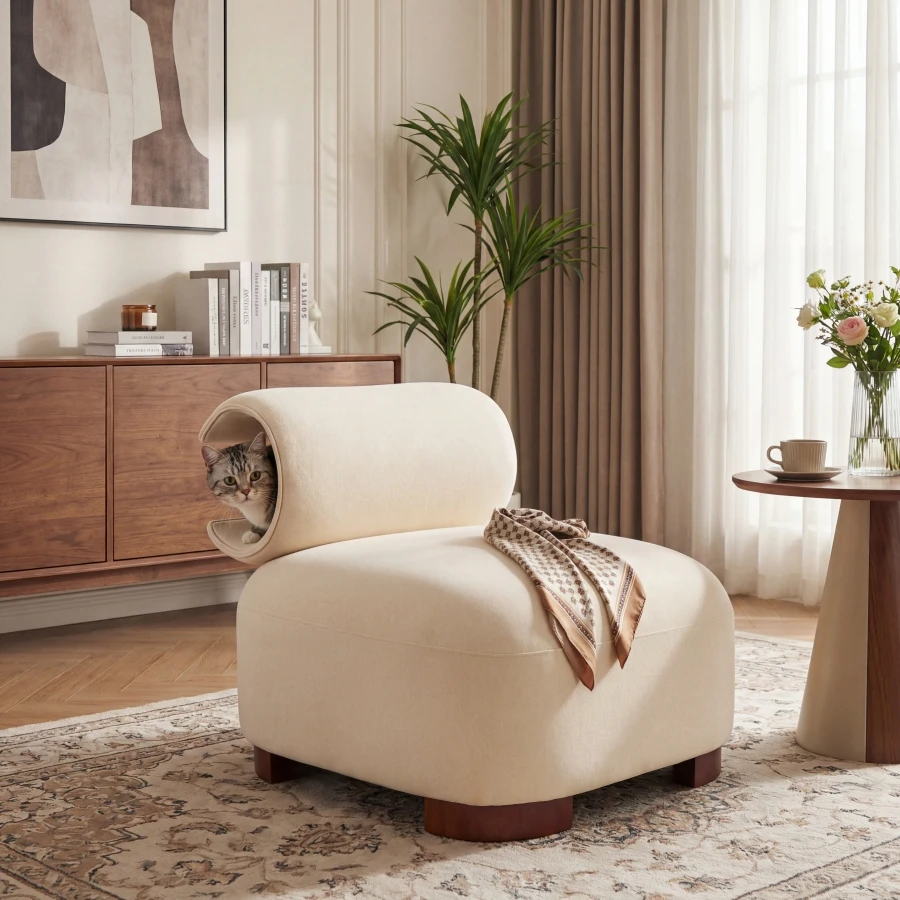 Modern Beige Polyester Accent Chair for Living Room - Pet-Friendly, 330 lbs Weight Capacity, Stylish and Durable Design Upholst