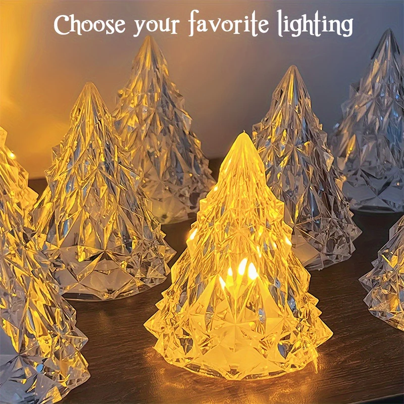 Christmas Tree Shape Table Lamp Crystal Diamond Desk Lamp Mini Night Light Warm/White Light Candle Atmosphere Lamps Decorative