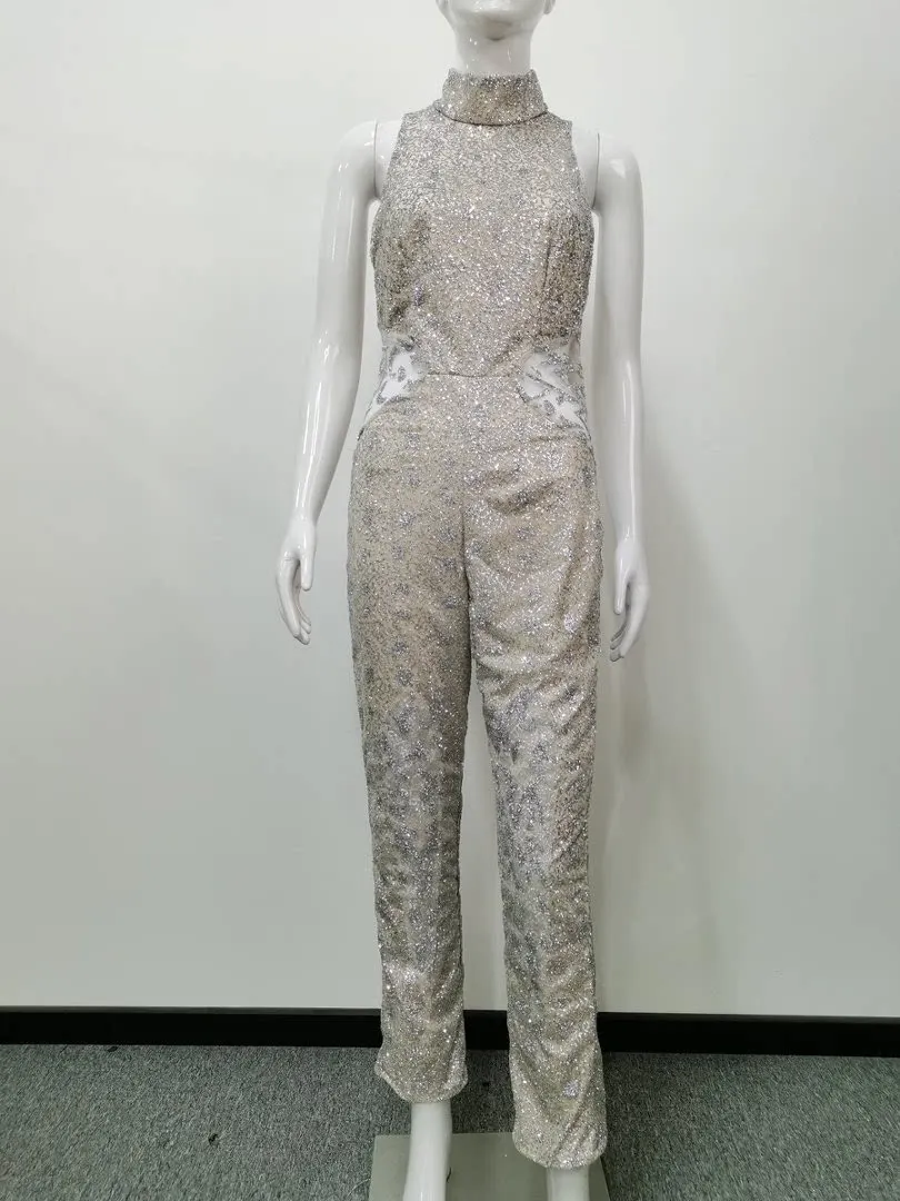 Shimmery Jumpsuit Sexy Sleeveless Palazzo Jumpsuit Elegant Party Evening Jumpsuit Comfortable Soft Stretch Romper For Women - view 6