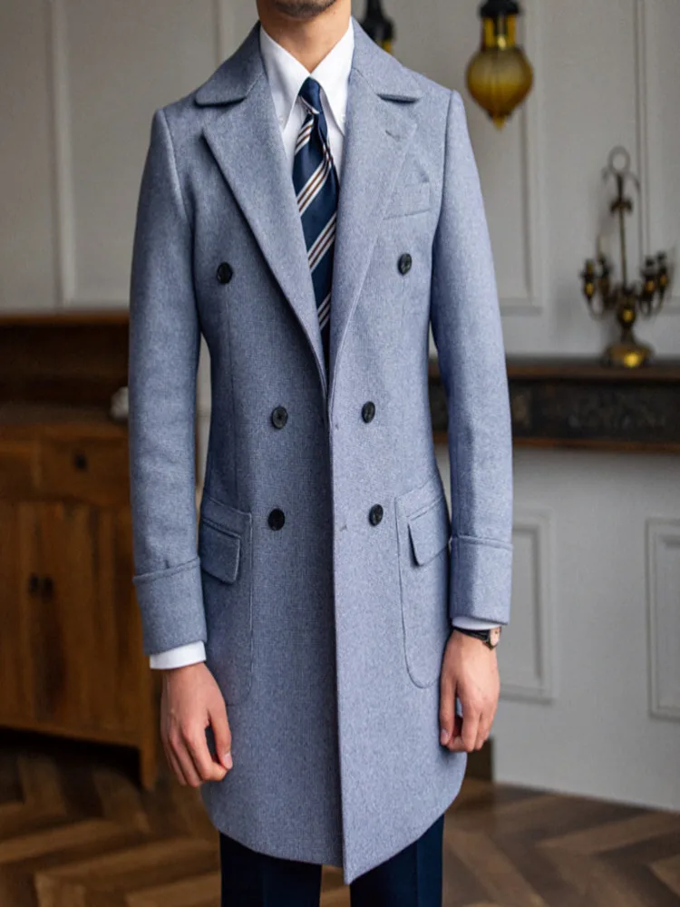 

High Quality Mens Woolen Coat British Retro Tweed Plaid Men Long Warm Jacket Fall Winter Abrigo Largo Hombre Mantel Wolle