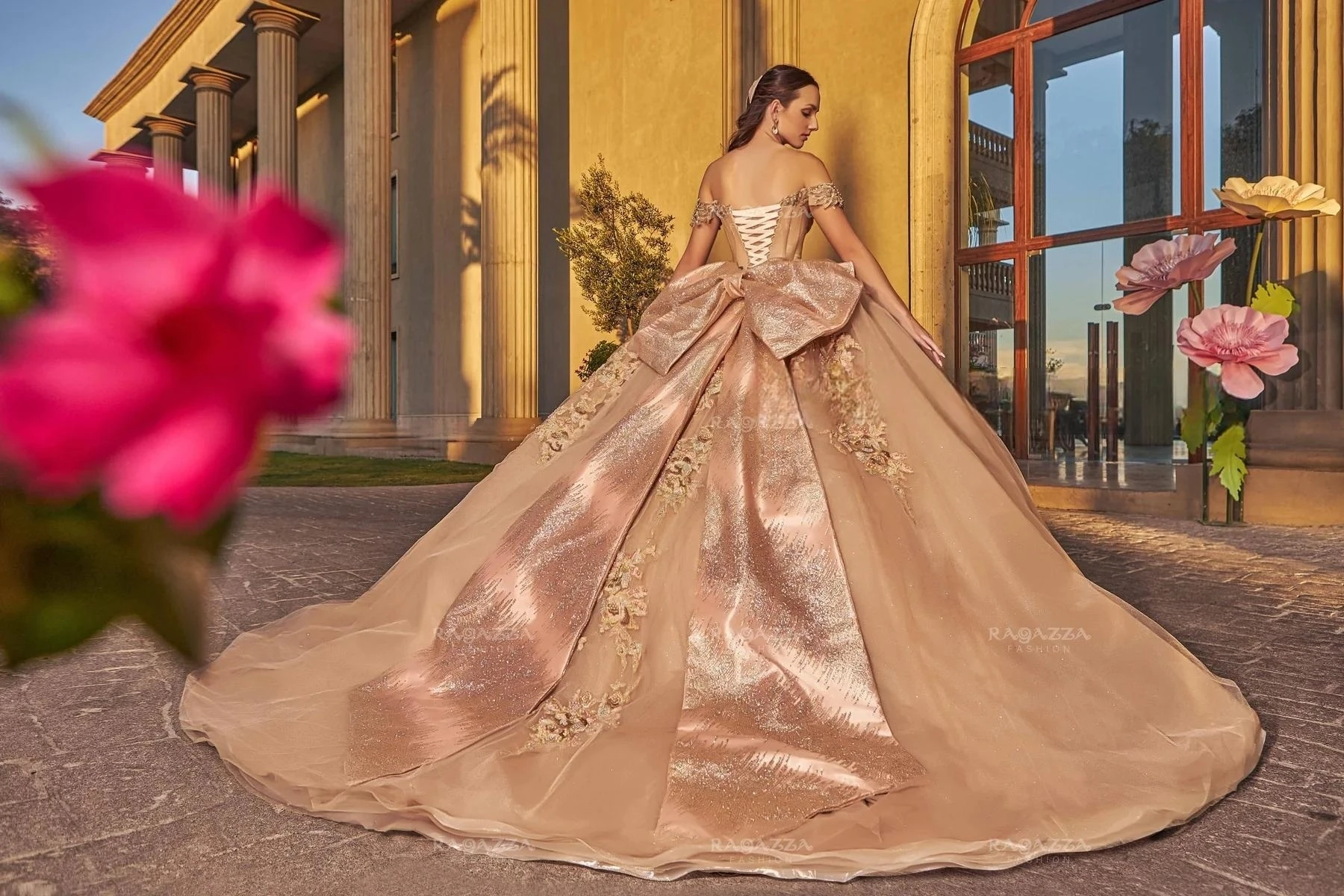 Champagne Princess Quinceanera Dresses Ball Gown Long Sleeves Appliques Beaded Sweet 16 Dresses 15 Años Mexican