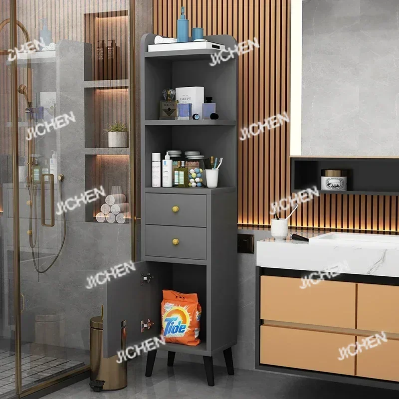 JCQ خزانة حمام خشبية الجرف خزانة الحمام طويل القامة المطبخ تخزين الرف خزانة حمام تخزين الرف أثاث المنزل #1