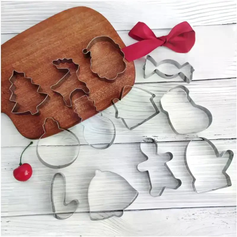 12pcs Christmas Cookie Cutters, Stainless Steel Pastry Cutters, Biscuit Molds, Baking Tools, Kitchen Gadgets, Kitchen Accessorie