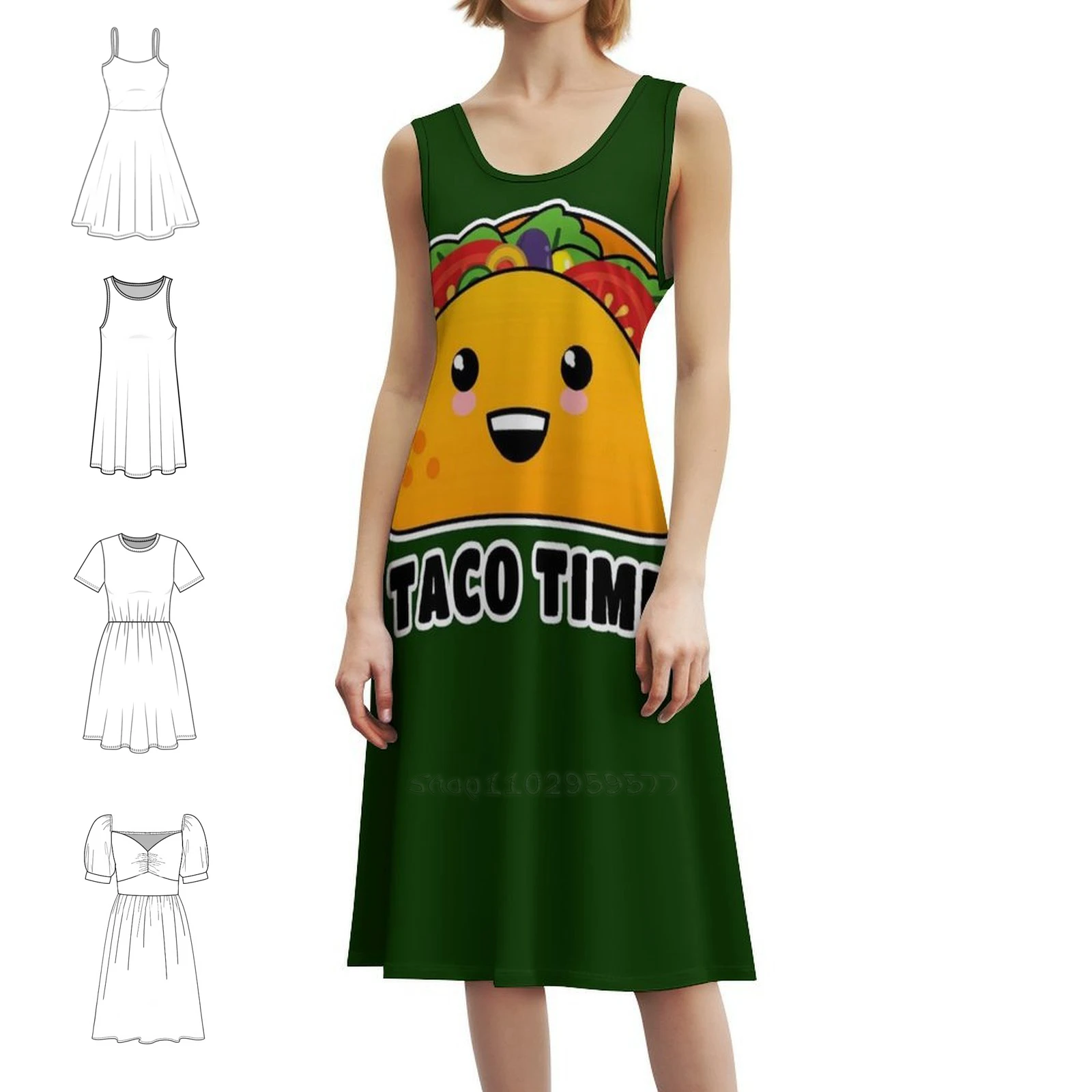 تاكو الوقت! فستان Yummy Kawaii Taco ذو فتحة عنق على شكل قلب فستان أنيق للحفلات الصيفية للنساء Taco Tacos Kawaii Taco Kawaii Food