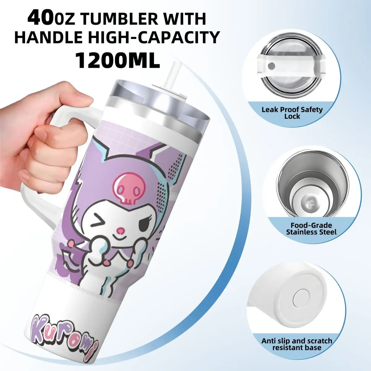 Kawaii Sanrio Kuromi Japanese Stainless Steel Tumbler Japan Cute Cartoon Mugs Cup Large Coffee Mug Cold Drink Tea Water Bottle