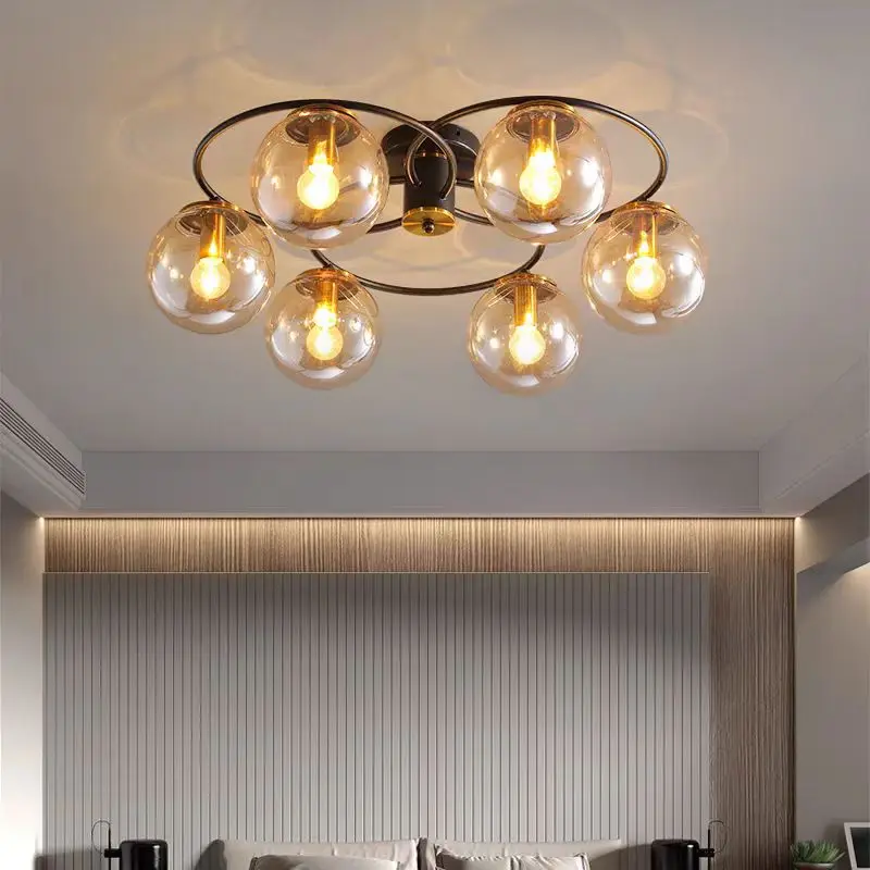 

Современная потолочная Светодиодная лампа в стиле лофт, дымчато-серое Янтарное стекло, осветительные приборы для гостиной, спальни, лампочка E14, подвесной светильник 110-240 В