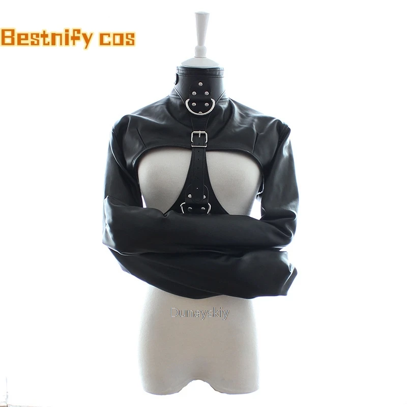 Women Black Red Sexy Open Breast Cupless Leather Bondage Strait Jacket Top Women\'s Restraint Straight Jacket Halloween Costume