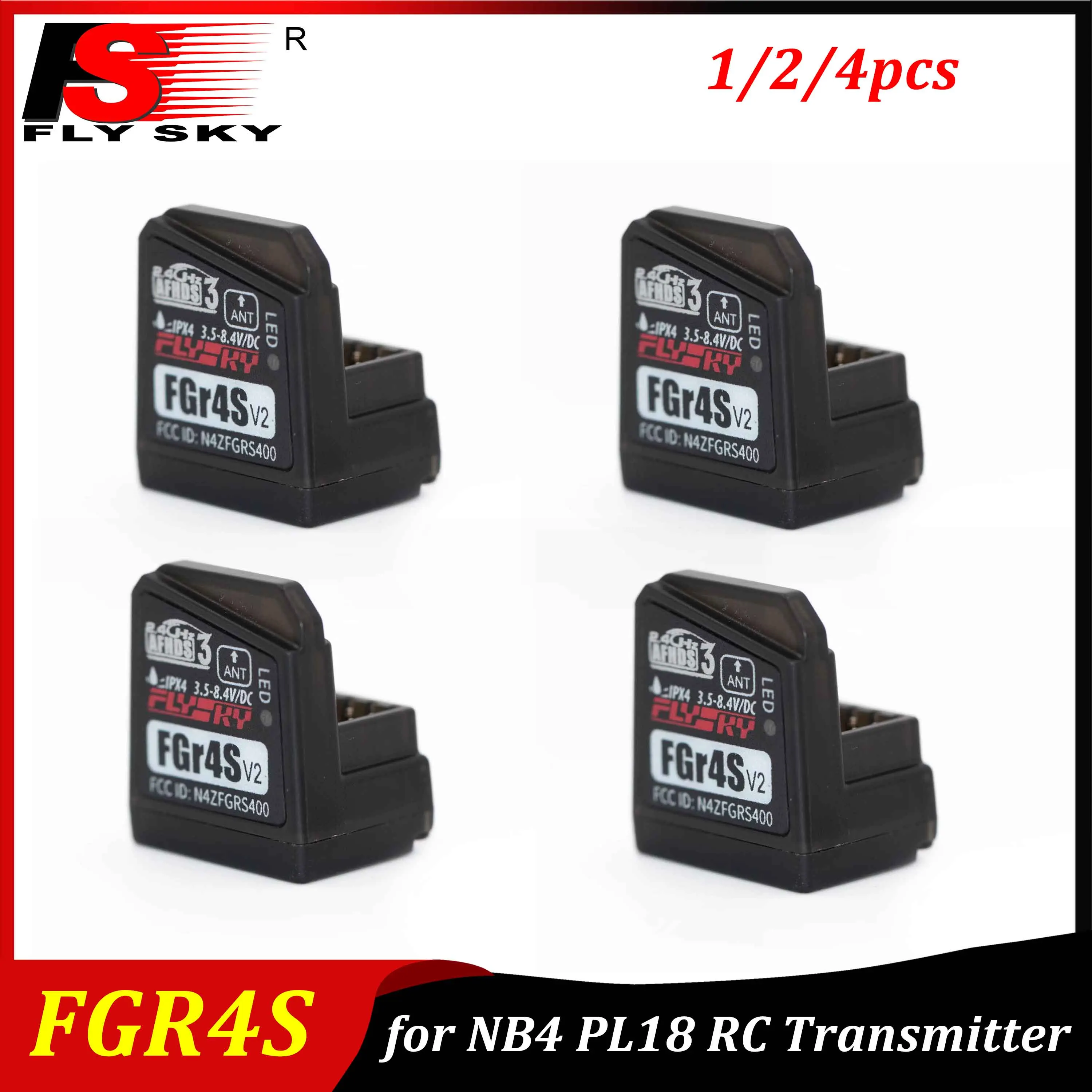 1/2/4pcs Flysky FGR4S V2 Receiver AFHDS Single-Antenna Bidirectional PWM/PPM/IBUS Output Receiver for NB4 PL18 RC Transmitter