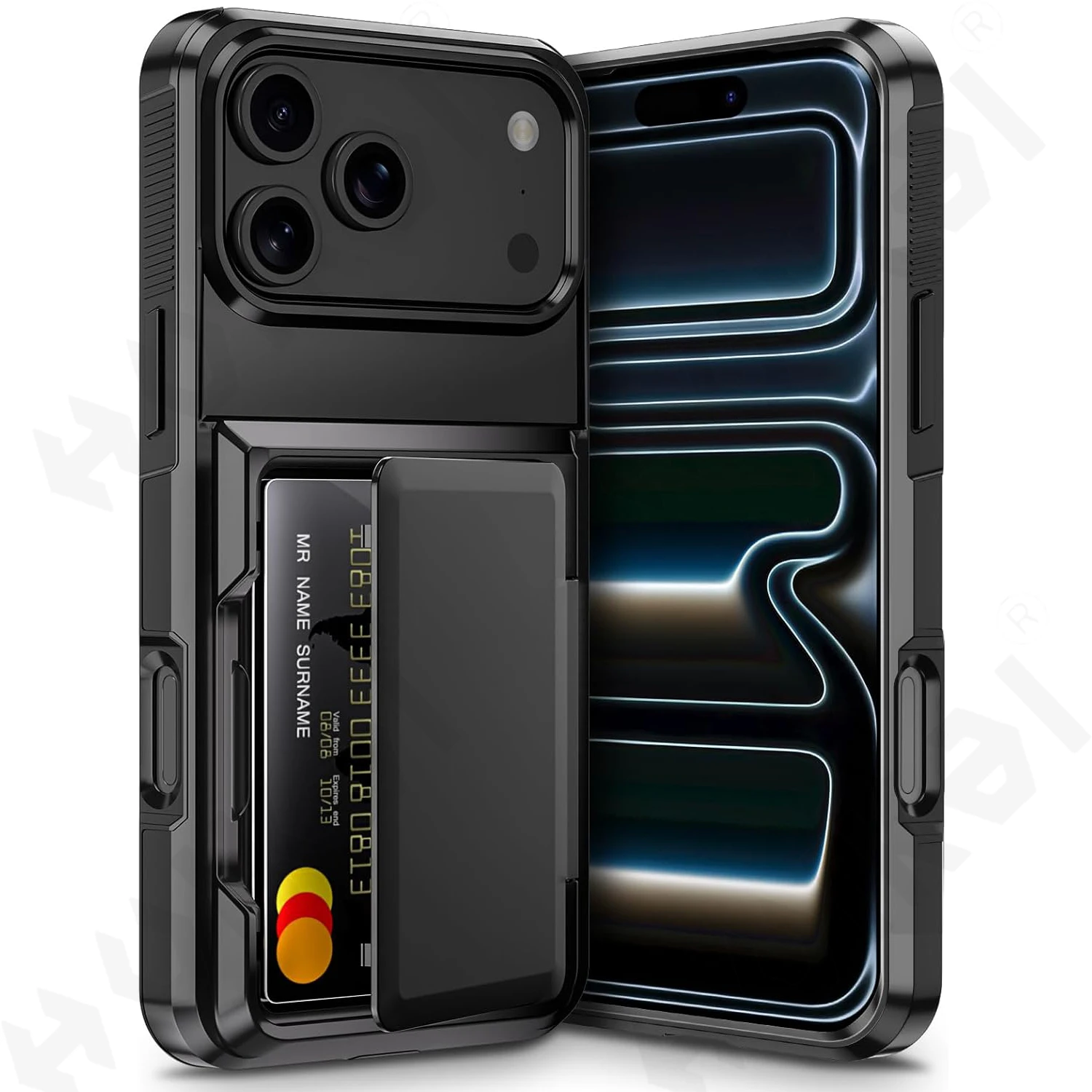 Etui na iPhone'a 17 16 15 14 13 12 11 Pro Max Plus z portfelem, przegródkami na karty kredytowe i identyfikacyjne, wytrzymałe, odporne na wstrząsy.