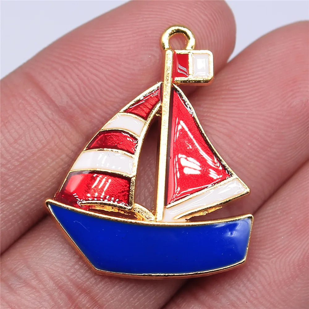 10pcs Ships Wheel Helm Rudder Compass Boat Charms Pendant Big Sailboat Pendant Charms For Jewelry Making