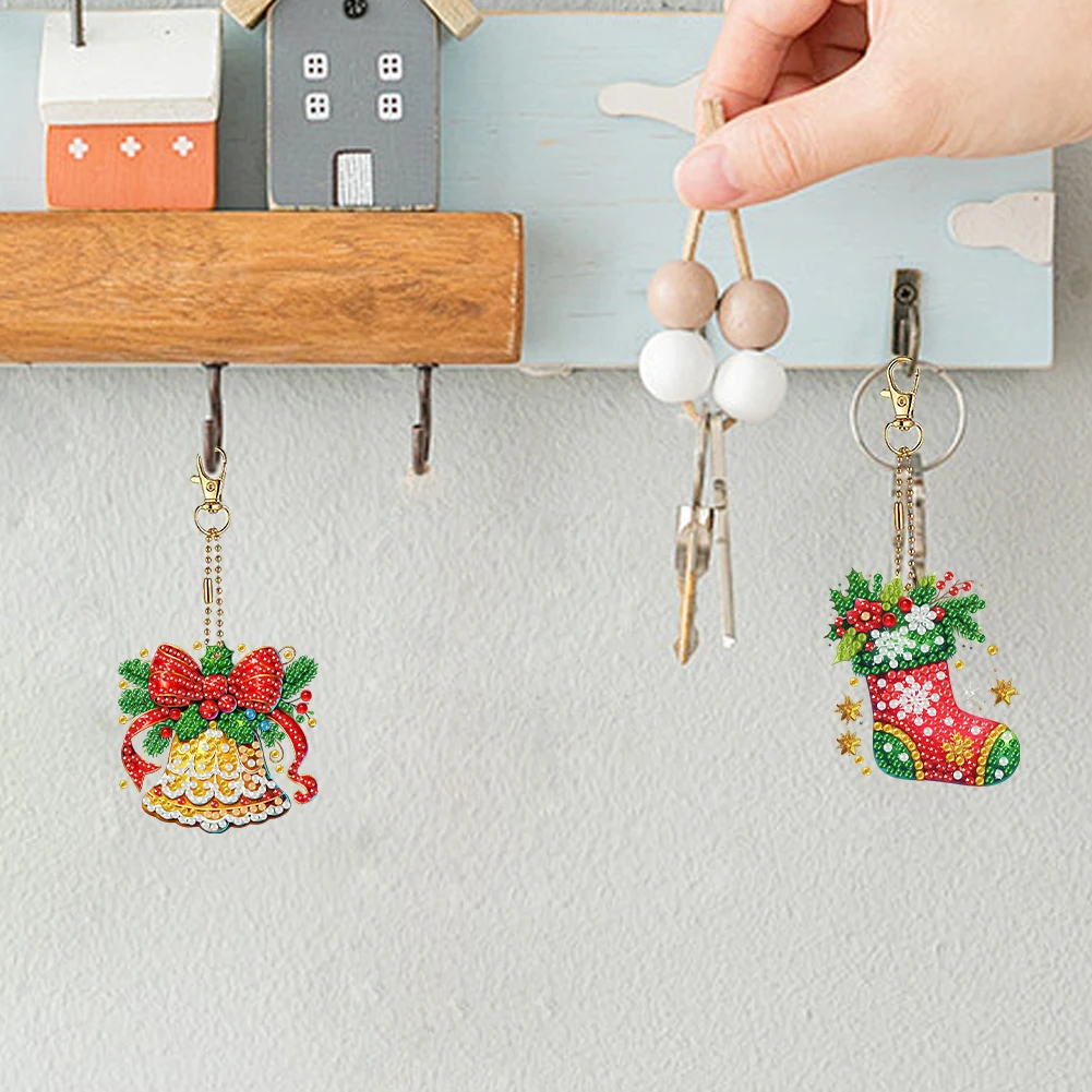 

6PCS 2D Flat Merry Christmas DIY Diamond Painting Keychain Diamond Art Kits