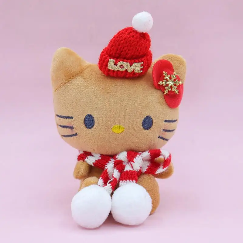 Hello Kitty pop sleutelhanger Sanrio knuffels Anime zwart lederen kerstsjaal Kt speelgoed schattig meisje hanger Kawaii kerstcadeau