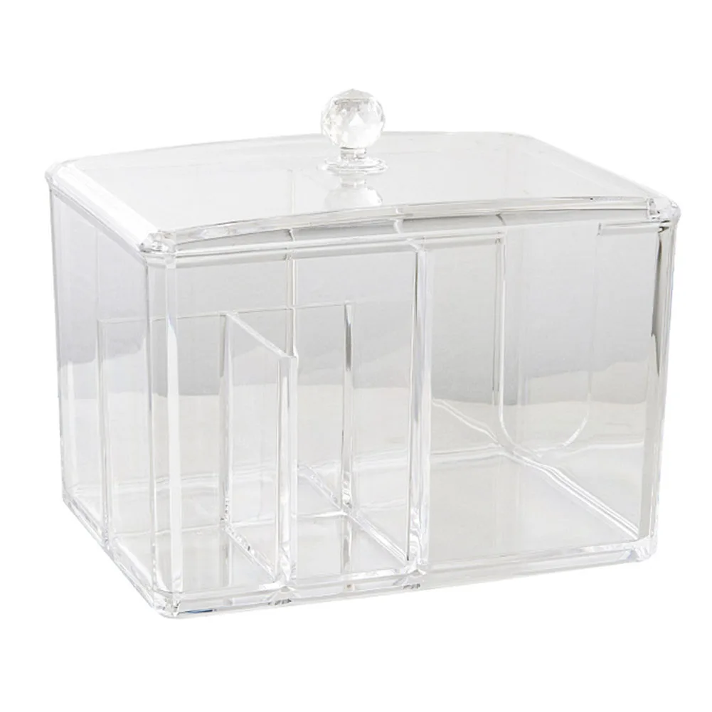 

Прозрачный акриловый ящик для хранения хлопка для макияжа с пыленепроницаемой крышкой-органайзером для ватных дисков, тампонов и небольшой косметики