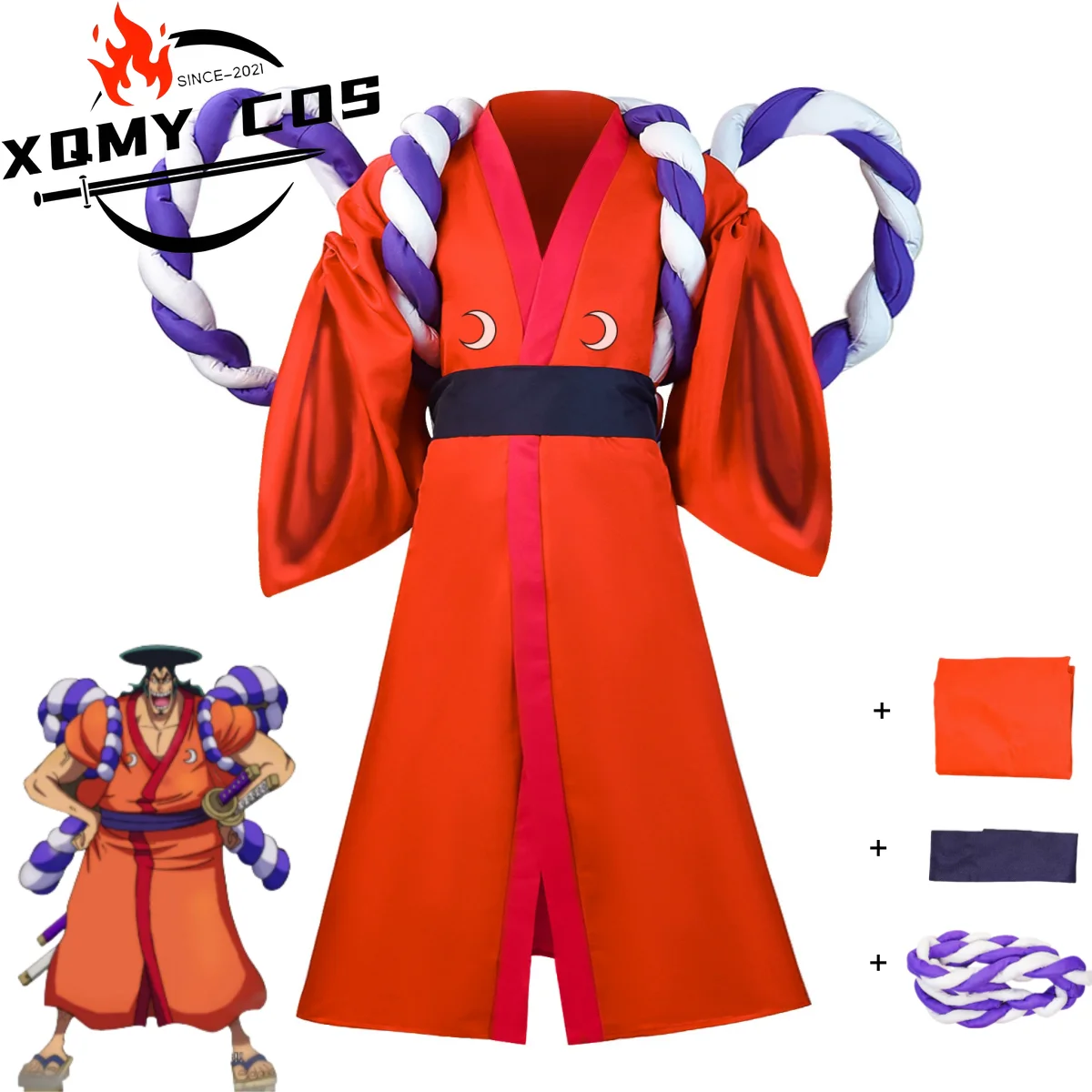 

XQAnime Kozuki Oden Косплей Костюм Wano Kuni Country Kuri японское кимоно красный халат на бретелях мужской карнавальный костюм на Хэллоуин