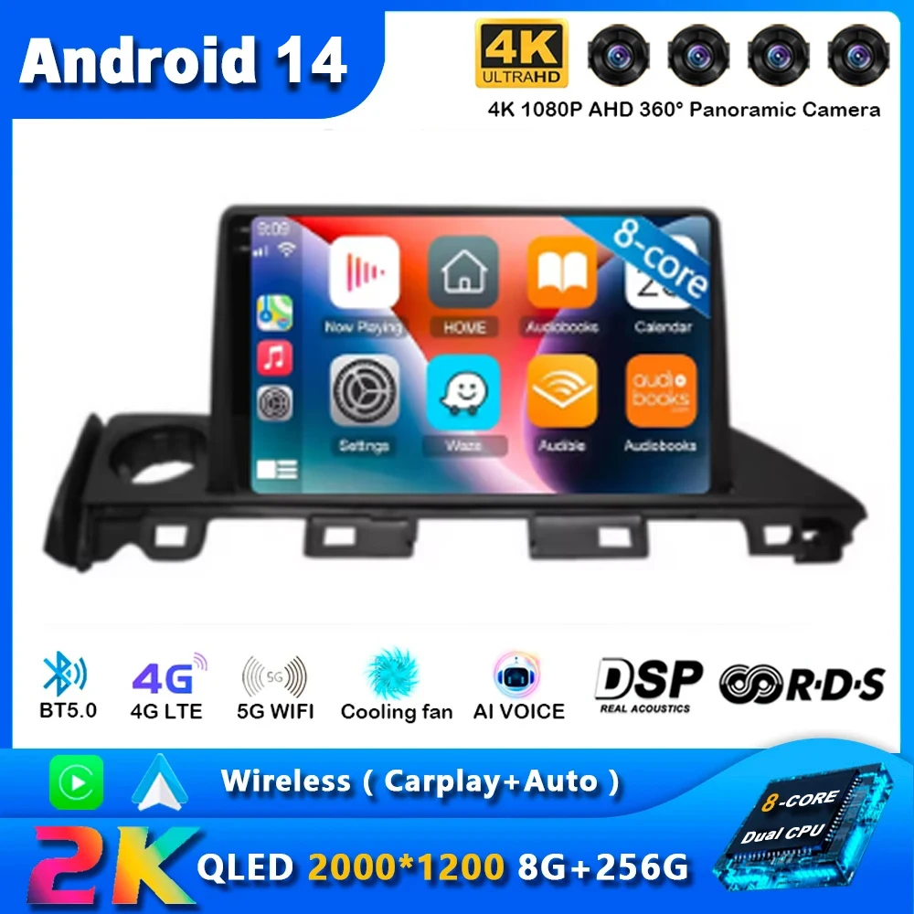 Android 14 For Mazda 6 Atenza 3 2016 2017 2018 Car Radio GPS Navigation 4G WIFI Video BT Carplay DSP Player No DVD