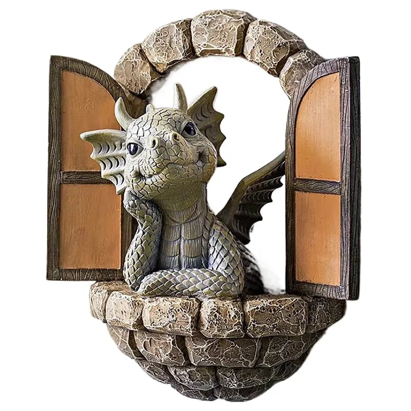 Cute Mini Dinosaur Resin Figurine, Creative Door Opening Design Statue, Balcony Garden Yard Desktop Home Decor Ornament