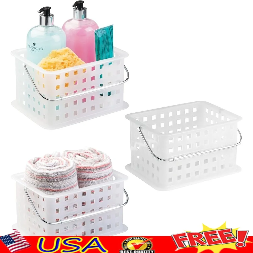 

Portable Shower Caddy Set of 3 Clear Plastic Storage Baskets with Handle Bath Essentials Organization and Easy Transport