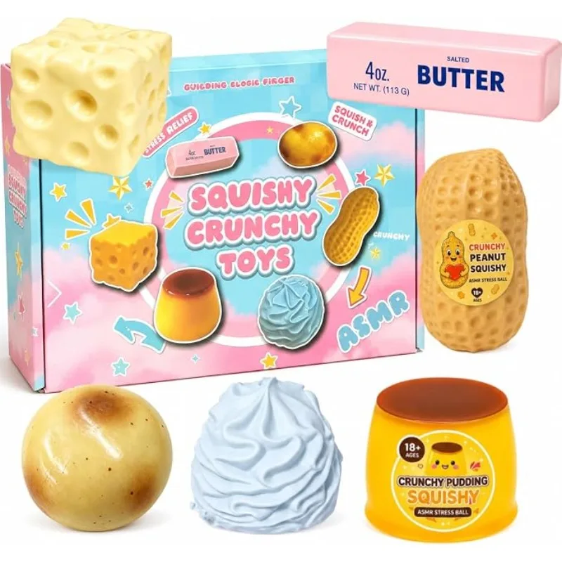 Zestaw 6 miękkich, powolnie powracających do pierwotnego kształtu zabawek Squishy z mątkowiny, idealnych do stresu i rozrywki sensorycznej, do użytku w biurze.