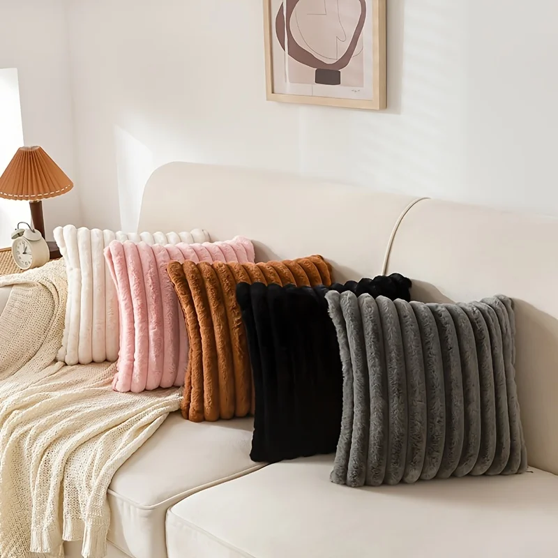 2er-Pack Künstliche Plüsch-Kissenbezüge, Luxuriöse Weiche Gestreifte Dekorative Kissenbezüge, Geeignet für Sofa-Innenräume – Detail 3