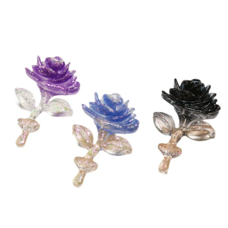 50PCS Glitter Rose Resin Jewelry Ancient Style Headwear Hairpin Hair Crown Necklace Clothing Brooch Material Craft Materia