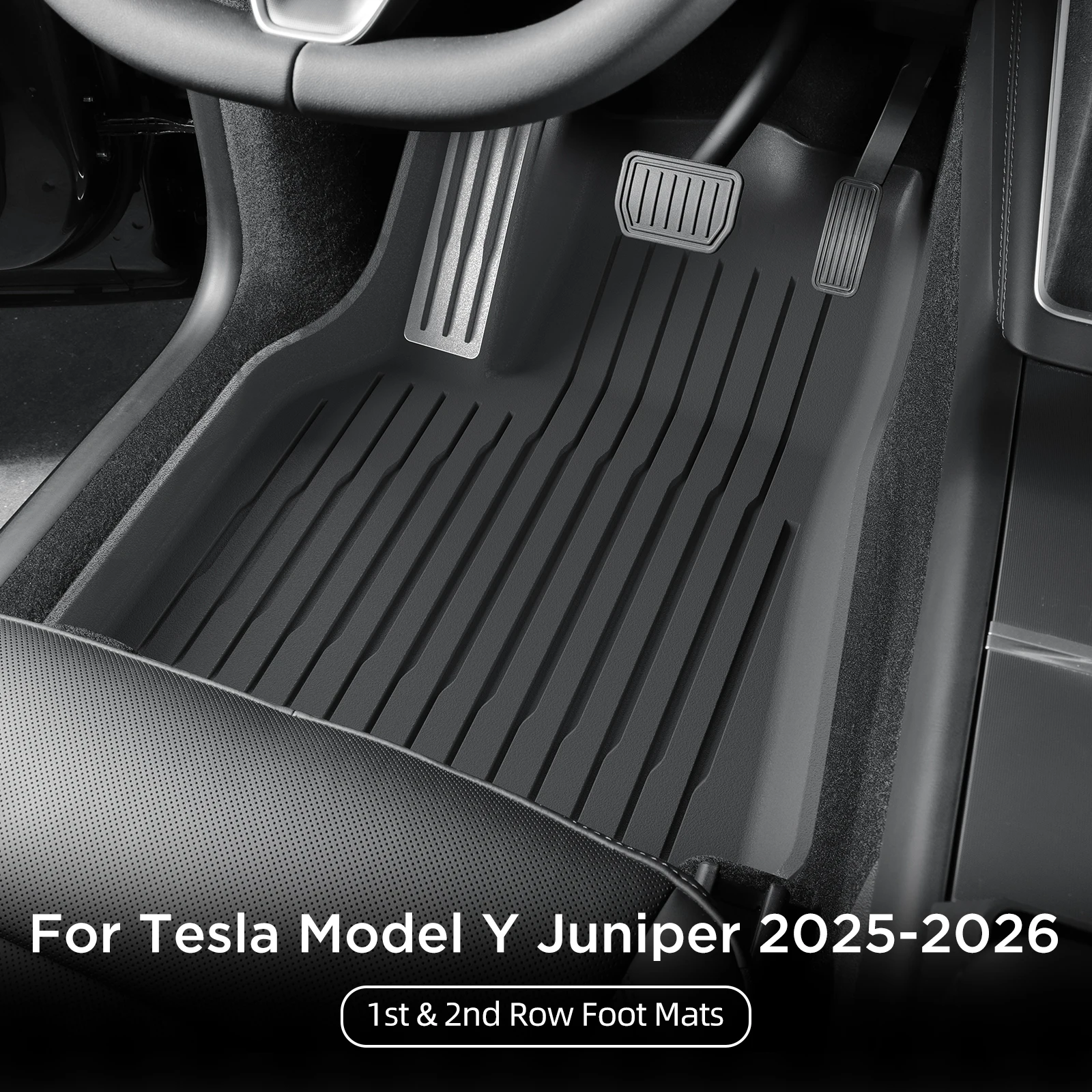 LUCKEASY for Tesla Model Y 5seats Launch 2025 2026 Juniper Car Floor Mats TPE Foot Mat Protective Cover ModelY 2019-2025 Black