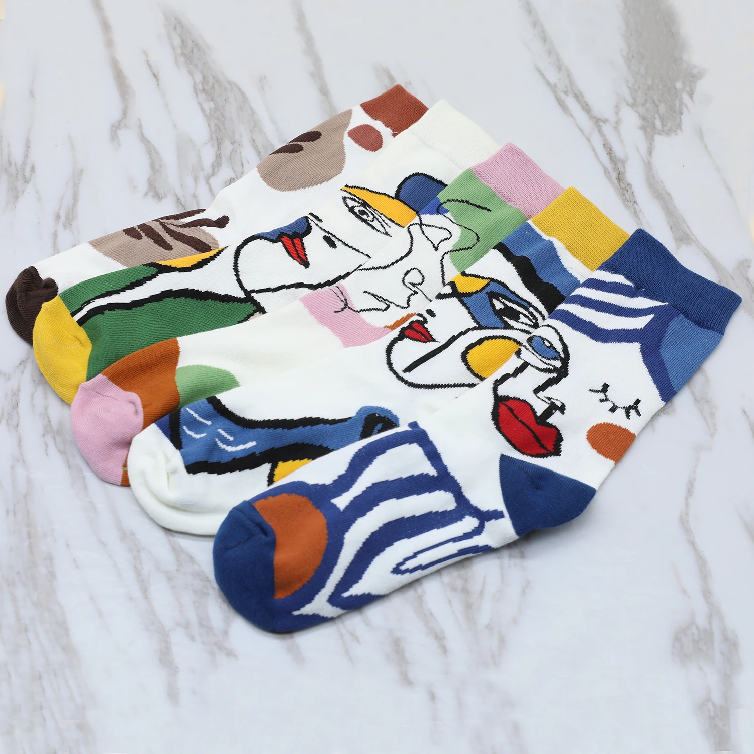 1-5 Paar Damen-Socken-Set, lustige, wadenlange Baumwollsocken, niedliche, ästhetische Kawaii-Cartoon-Crew-Socken für Frühling und Sommer, lustige Socken