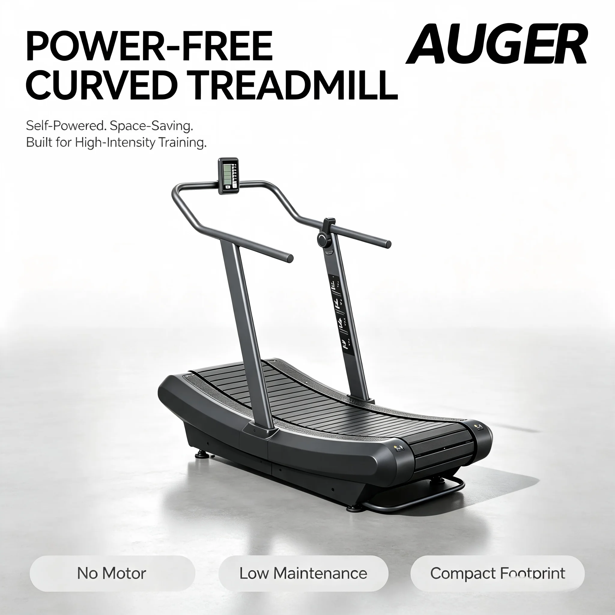 Non Motorized Treadmill with Curved Slat Belt Self Powered Cardio Machine for Professional Gym