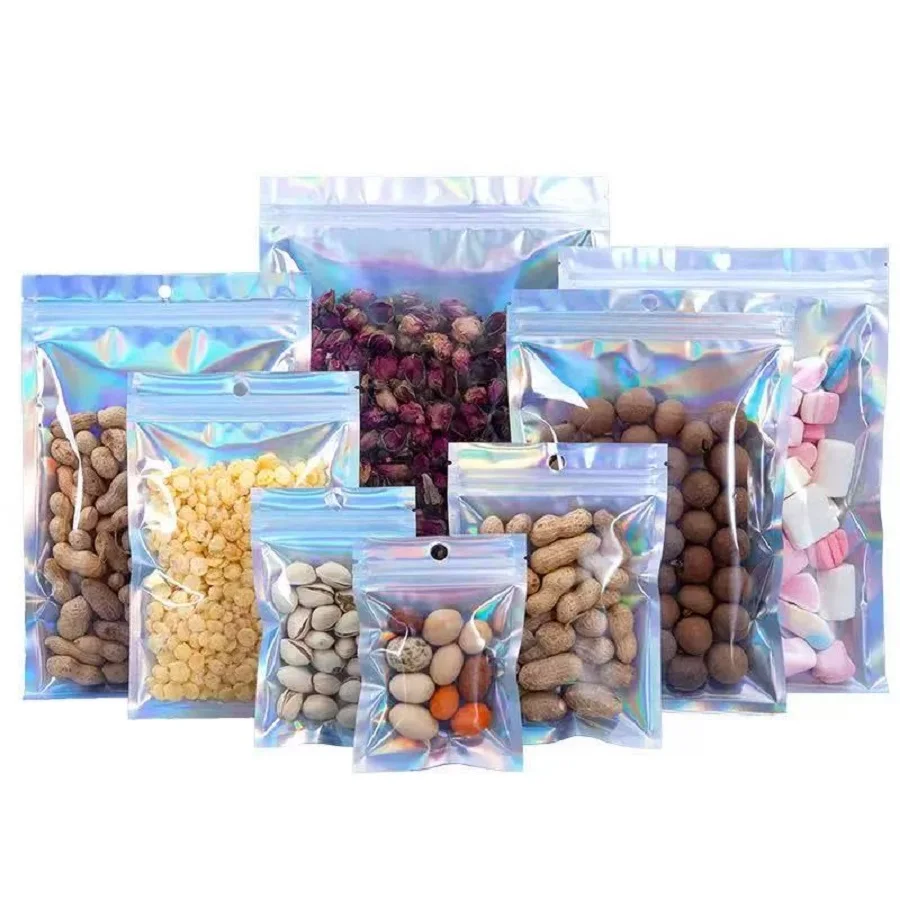 100pcs Smell Proof Bags Mylar Holographic Resealable Bags Foil Pouch Ziplock Bags for Party Favor Food Storage Jewelry Packaging - view 4