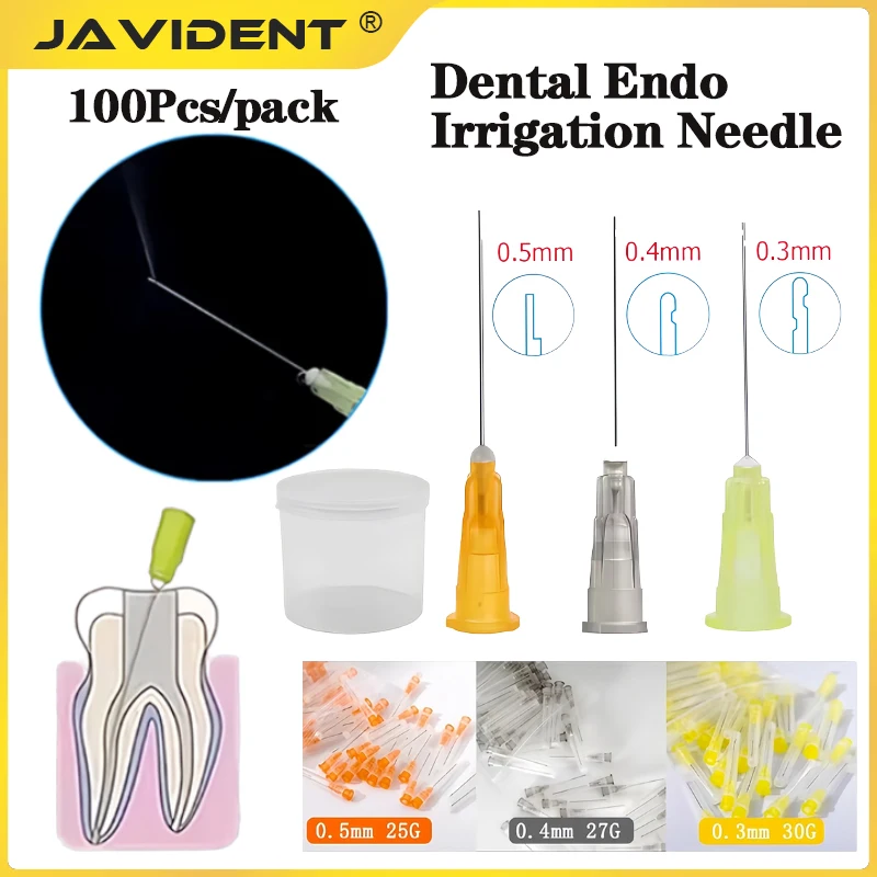 100Pcs Dental Endo Irrigation Needle Tip 25G/27G/30G Endo Syringe Root Canal Washing Cleaning Needle Tip Dentistry Materials