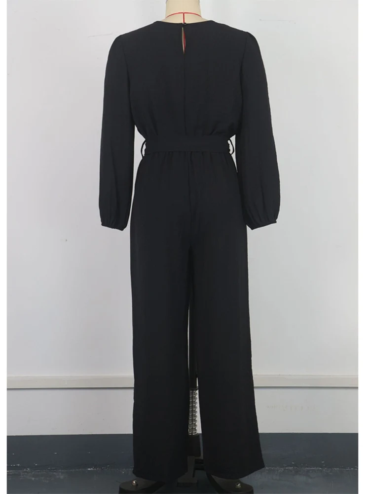 Lässiger langer Sve-Overall mit Gürtel, Hose mit geradem Bein, Reißverschluss, runder, ne-teiliger Anzug, Street Sle, hohe Taille, lange Hose...