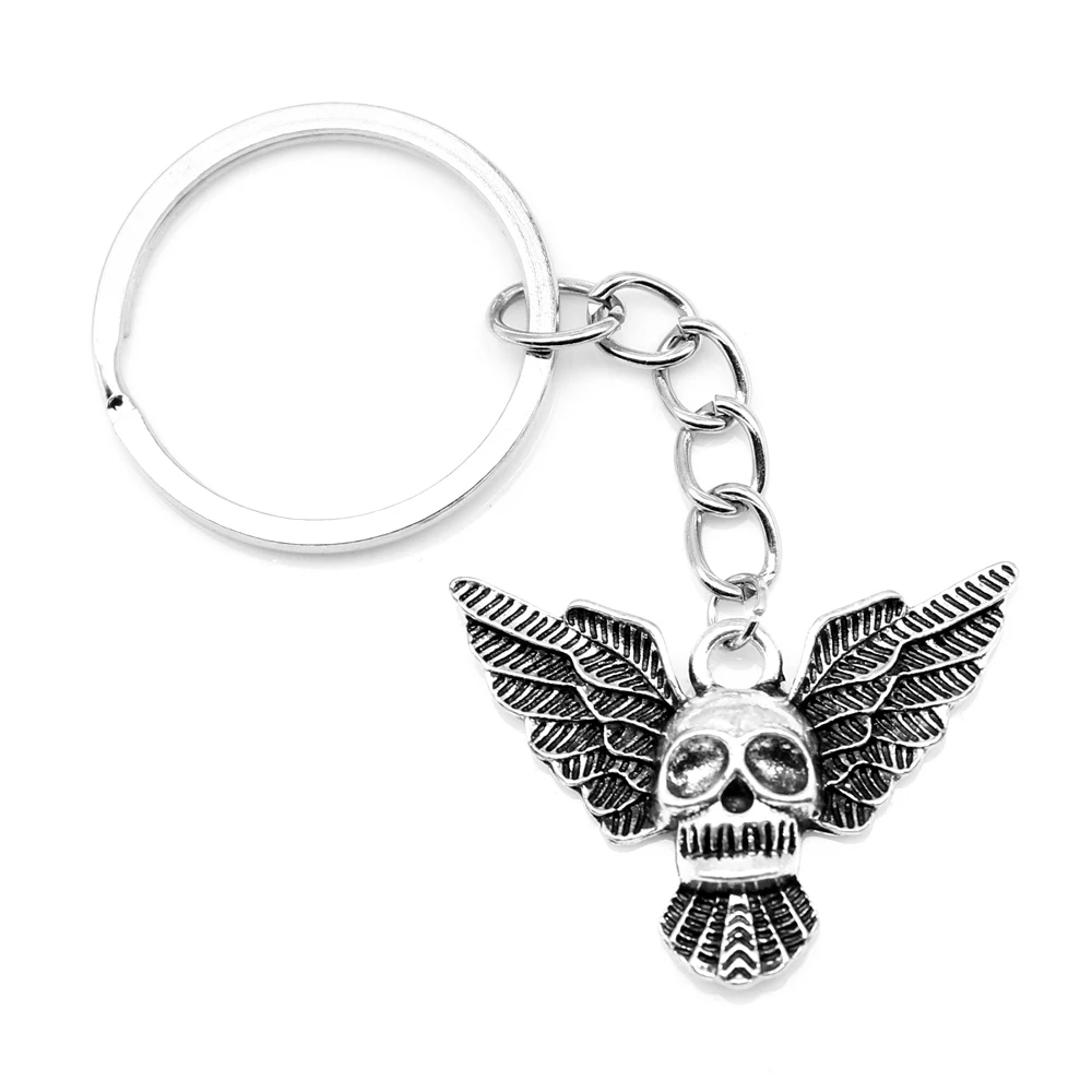 1 Piece Winged Skull Keychain Key Ring Diy Jewelri 24x34mm