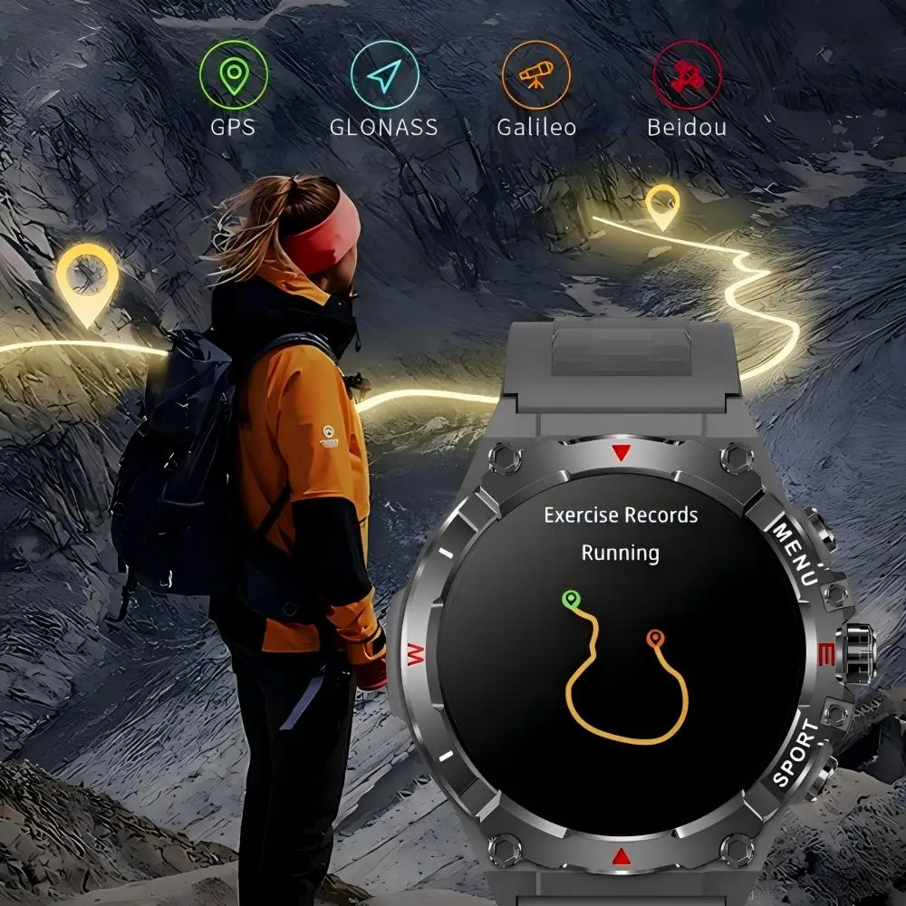 V76 Sport all'aria aperta GPS Smart Watch da uomo con bussola Schermo AMOLED HD da 1,43 pollici Chiamate BT Monitoraggio della salute Fitness Track Smartwatch