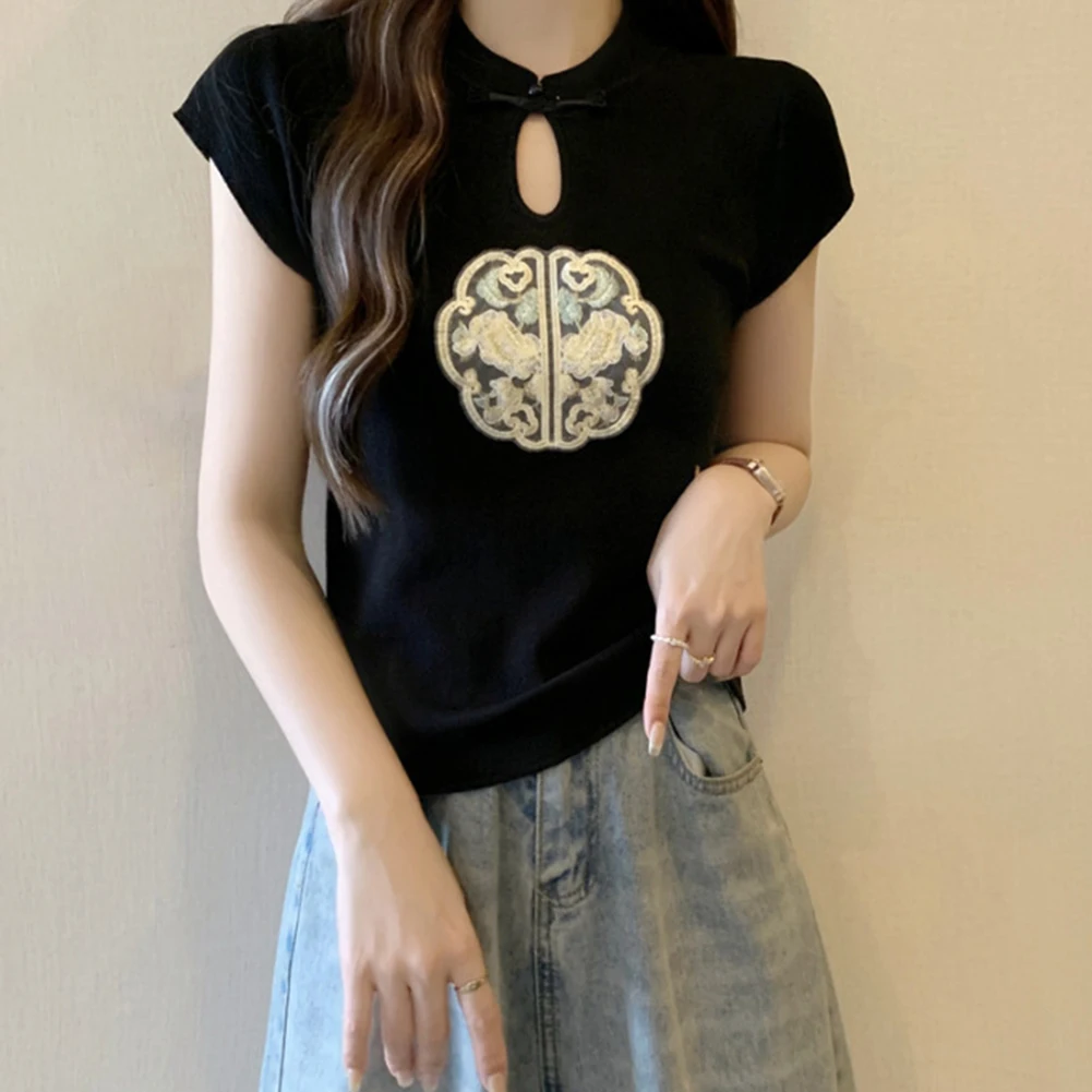 คอกระดุมปักกลวงด้านบนสวมใส่ทุกวันเสื้อผ้าความยาวปกติเสื้อผ้าเสื้อแขนสั้นสีแอปริคอท