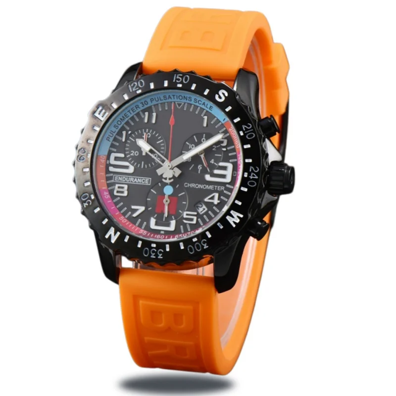 Montre chronographe à quartz pour homme, avec cadran à marquage directionnel, affichage de la date, bracelet en silicone, montre de sport d'extérieur, boîtier en alliage noir avec lunette à marquage directionnel, design tendance de style outdoor.