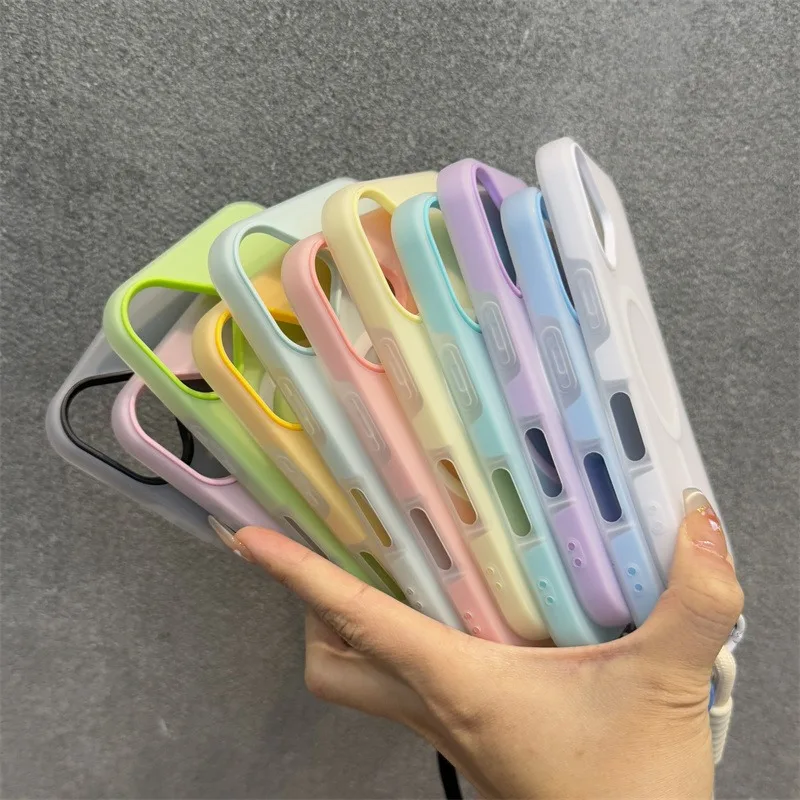 17 ProMax para Magsafe Jelly Candy Color contraste cordón funda para iPhone 17 Air 16 15 14 13 Pro Max Plus 11 12 funda con correa para muñeca