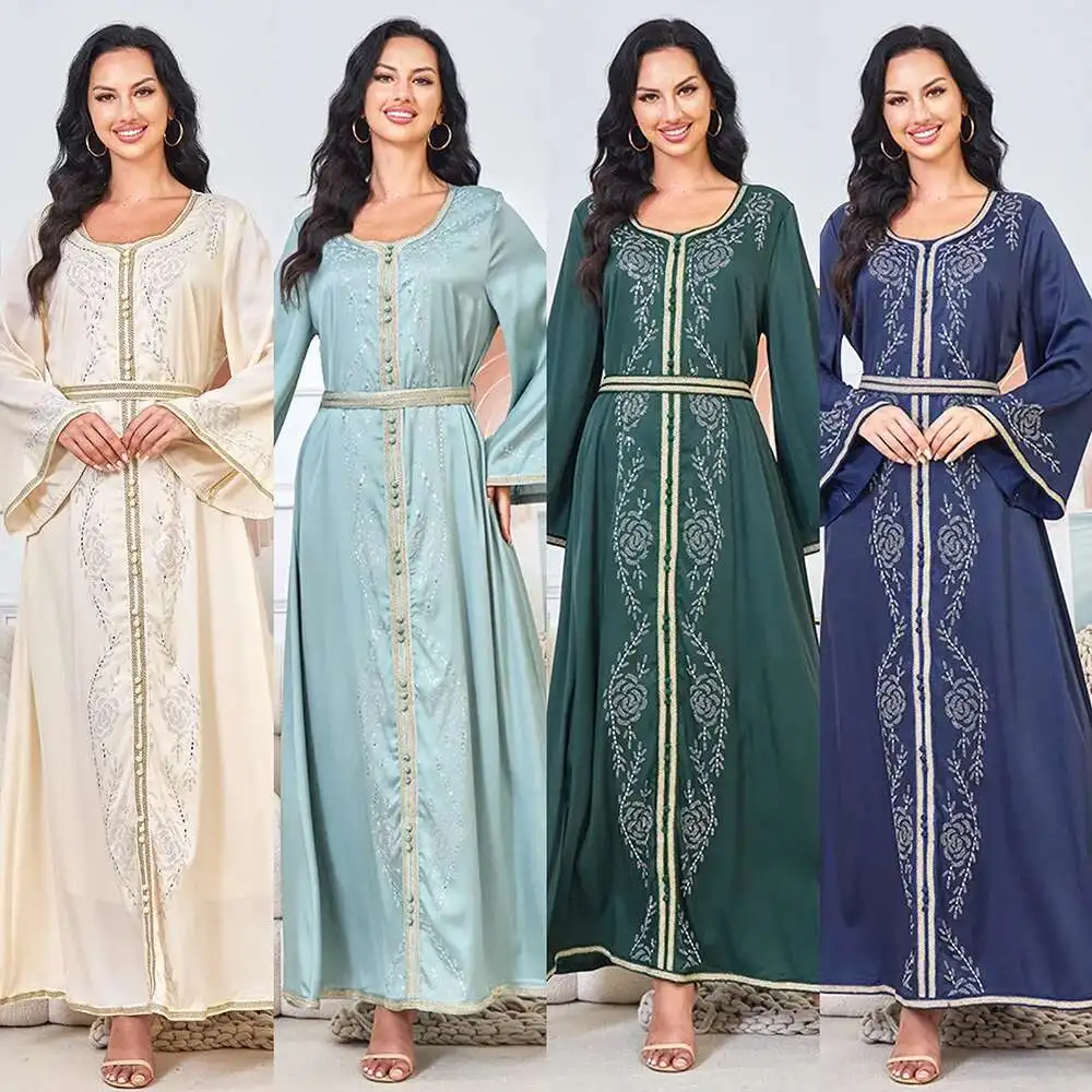 

Robe Clothing Factory Muslim Dress Elegant Hot Diamond Pendant Long Dress Dubai Evening Dress Ramadan Dubai Luxury Islam Elegant