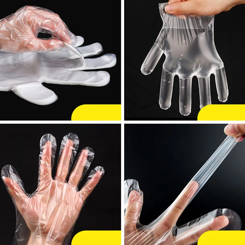 100pcs Food Plastic Gloves Transparent Disposable Gloves Kitchen Accessories