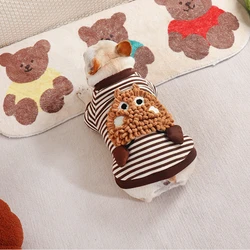 Winter New Cute Printed Casual Striped Pet Pullover Padded Thickened Warm Dog Hoodies French Bulldog Schnauzer Puppy Clothes