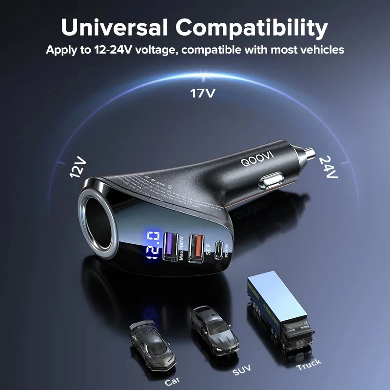 QOOVI 150 واط 4-Ports شاحن سيارة USB نوع C شحن سريع للغاية PD 4.0 مقبس ولاعة السجائر آيفون شاومي سامسونج هواوي #6